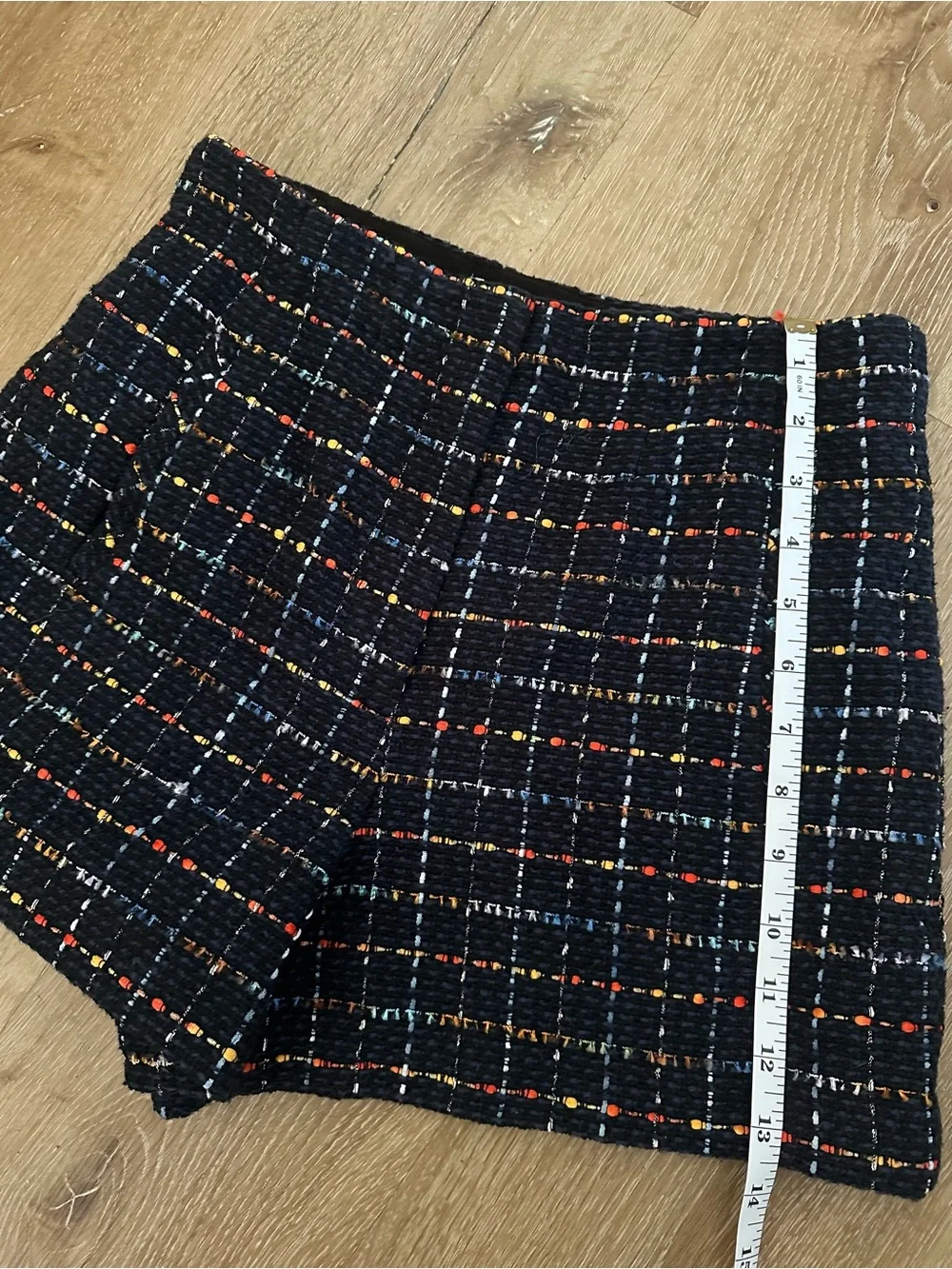 Veronica Beard Navy Blue Tweed Short with Multicolored Threads